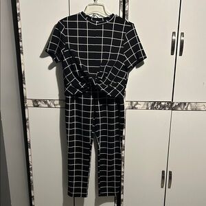 Black and White Grid Pants Set